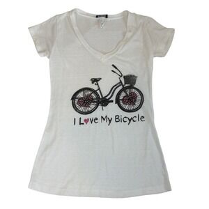 Wet Seal White T-shirt Women's Size Medium Bedazzled Bicycle